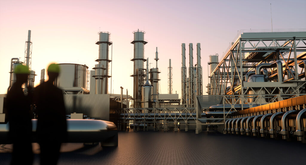 Technicians at an oil refinery